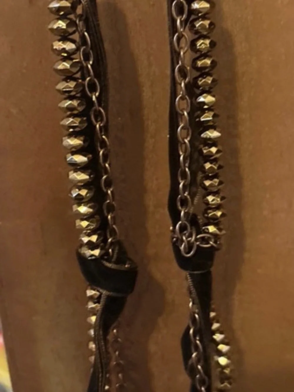 Stylish Brown and Gold Chain-Trim Necklace